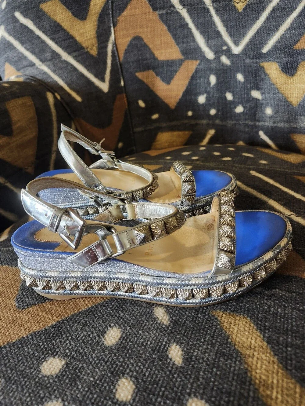 Sale🌟Christian Louboutin Holographic Rainbow Madmonica Platform Cobalt 35